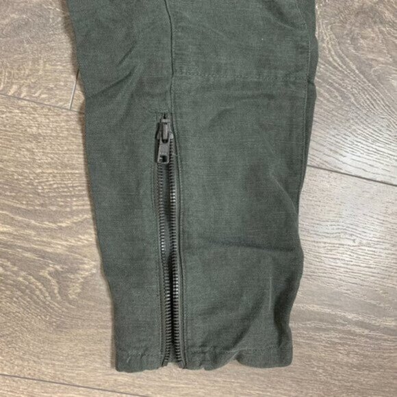 Aritzia Community Pants Straight Leg Cargo Army Linen blend Trouser Zipper Ankle - Picture 9 of 12